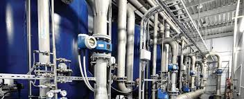 Industrial process area with instrumentation and pipework