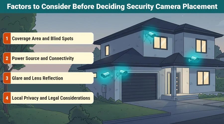 Illustration showing CCTV placement factors around a house